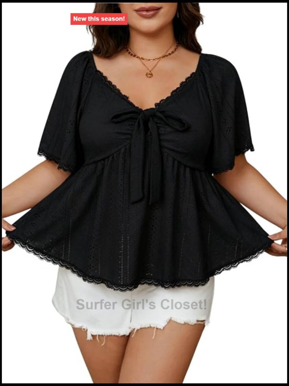 Plus Size Babydoll Peplum Top Deep V Neck Ruffle Tshirt Flowy Summer Outfit